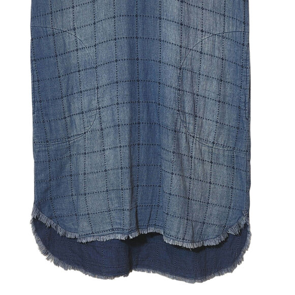 Cloth & Stone Quilted Chambray Blue Midi Dress Boho Chic Raw Hem Relaxed Fit XS - Picture 6 of 16